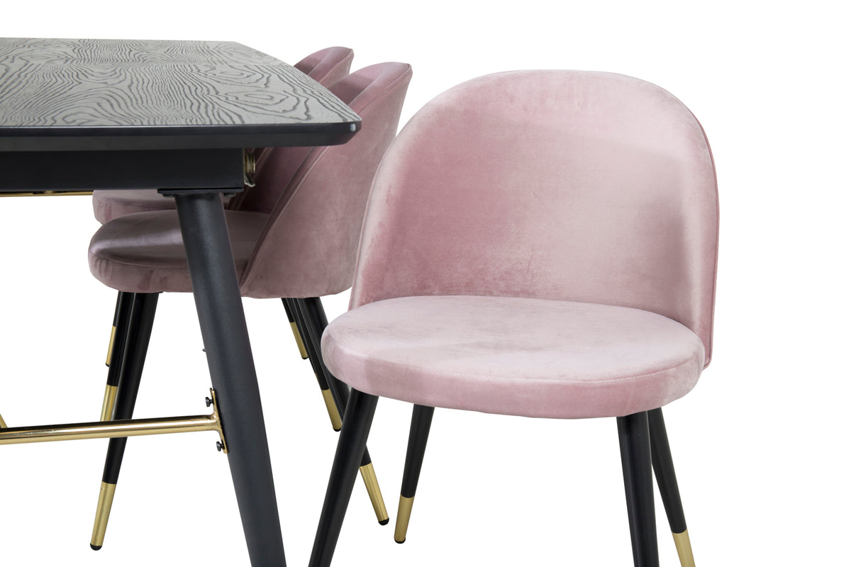 Venture Design Gold & Velvet Rektangulära Matbord 180 x 85 Svart + Matstolar 2-pack Gammelrosa