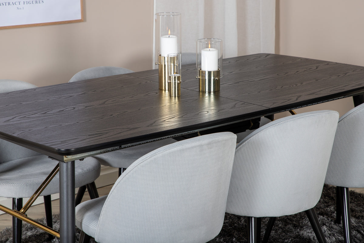 Venture Design Gold & Velvet Matbord 85x180 + Matstolar Ljusgrå