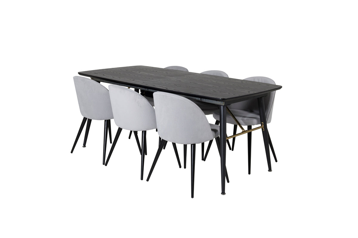 Venture Design Gold & Velvet Matbord 85x180 + Matstolar Ljusgrå