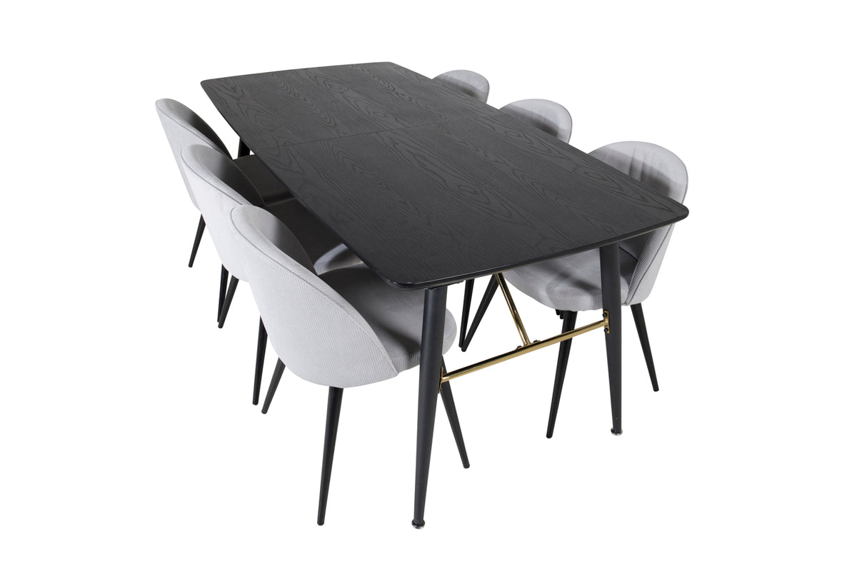 Venture Design Gold & Velvet Matbord 85x180 + Matstolar Ljusgrå