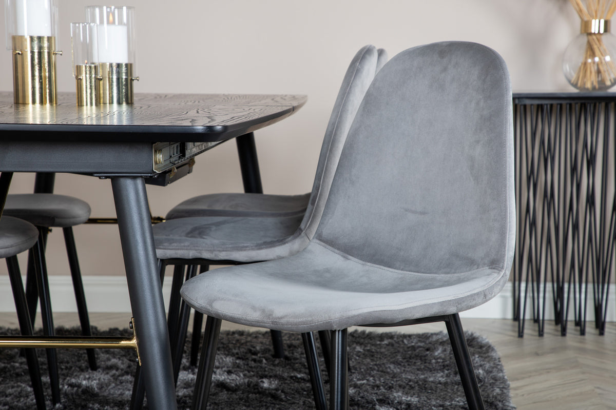 Venture Design Gold & Polar Rektangulära Matbord 180 x 85 Svart + Matstolar 2-pack Grå