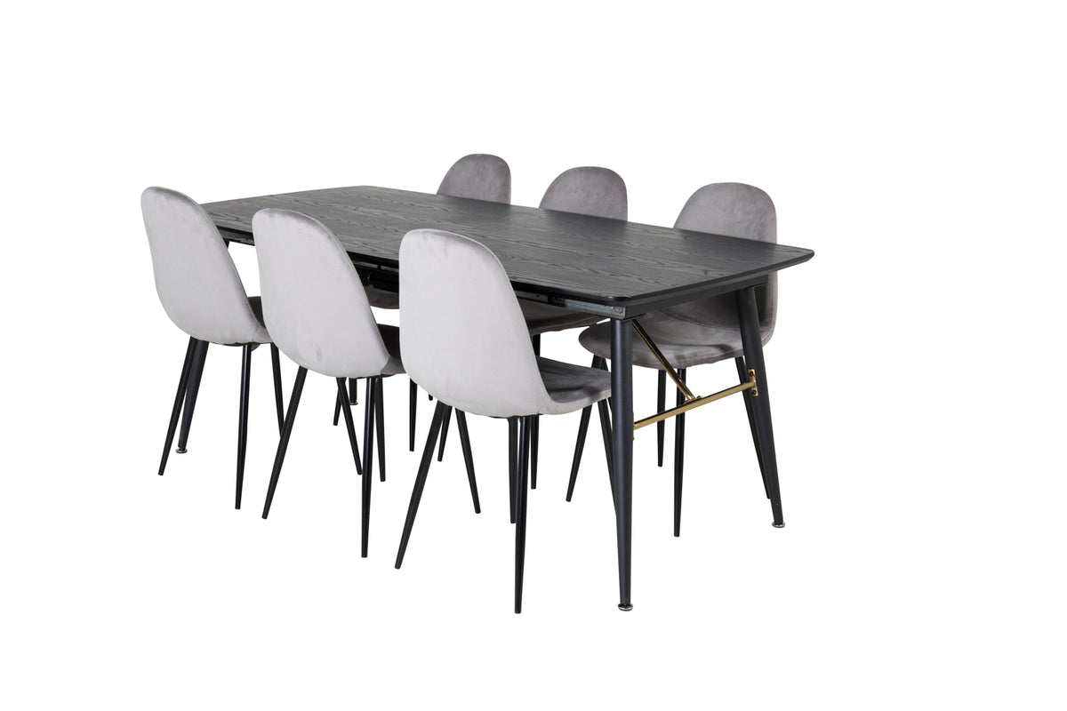Venture Design Gold & Polar Rektangulära Matbord 180 x 85 Svart + Matstolar 2-pack Grå