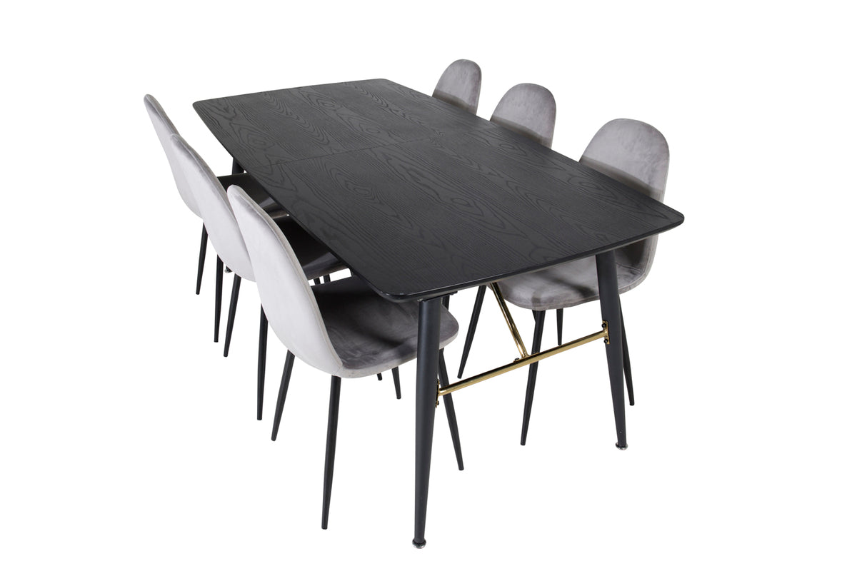 Venture Design Gold & Polar Rektangulära Matbord 180 x 85 Svart + Matstolar 2-pack Grå