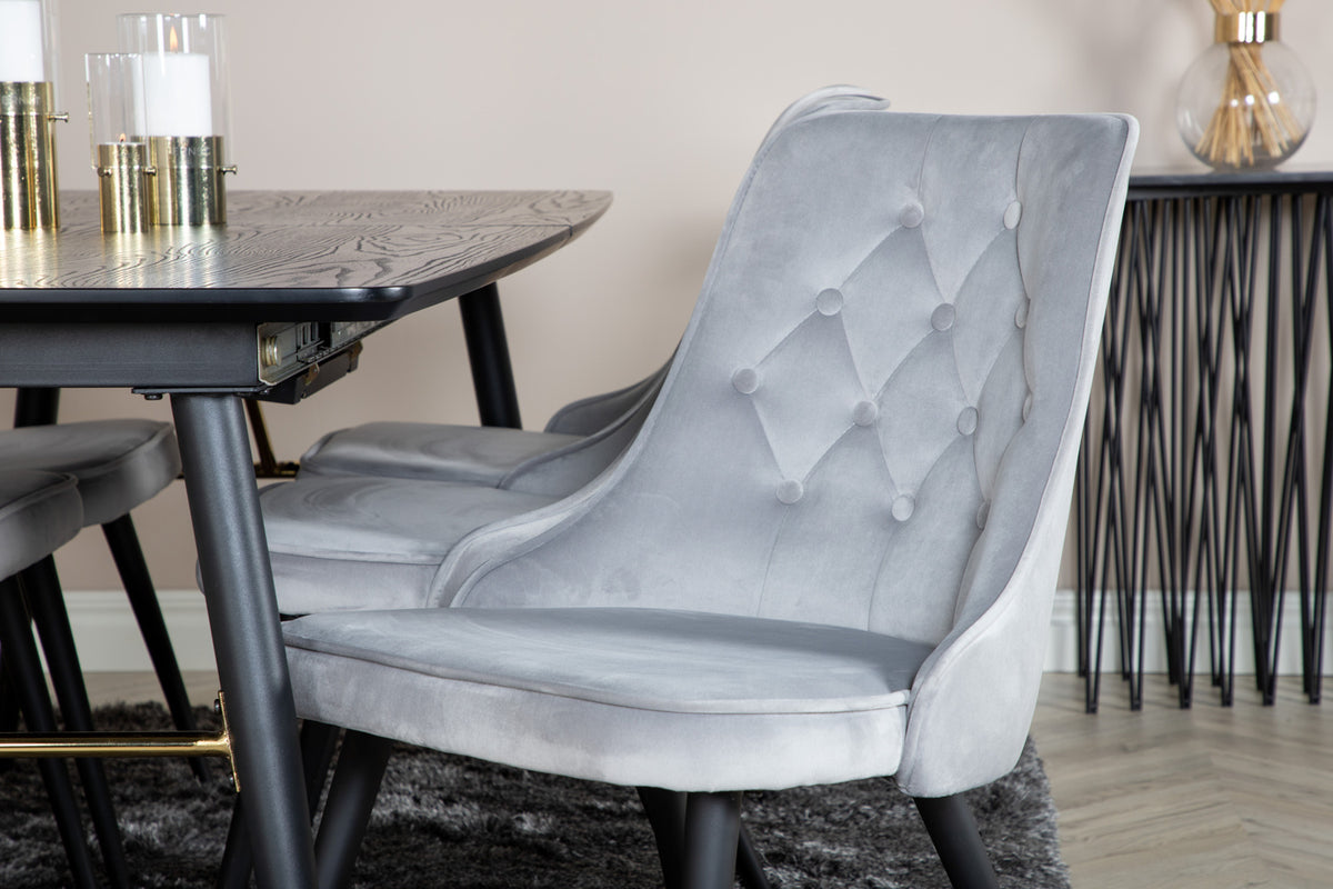 Venture Design Gold & Velvet Deluxe Rektangulära Matbord 180 x 85 Svart + Matstolar 2-pack Ljusgrå
