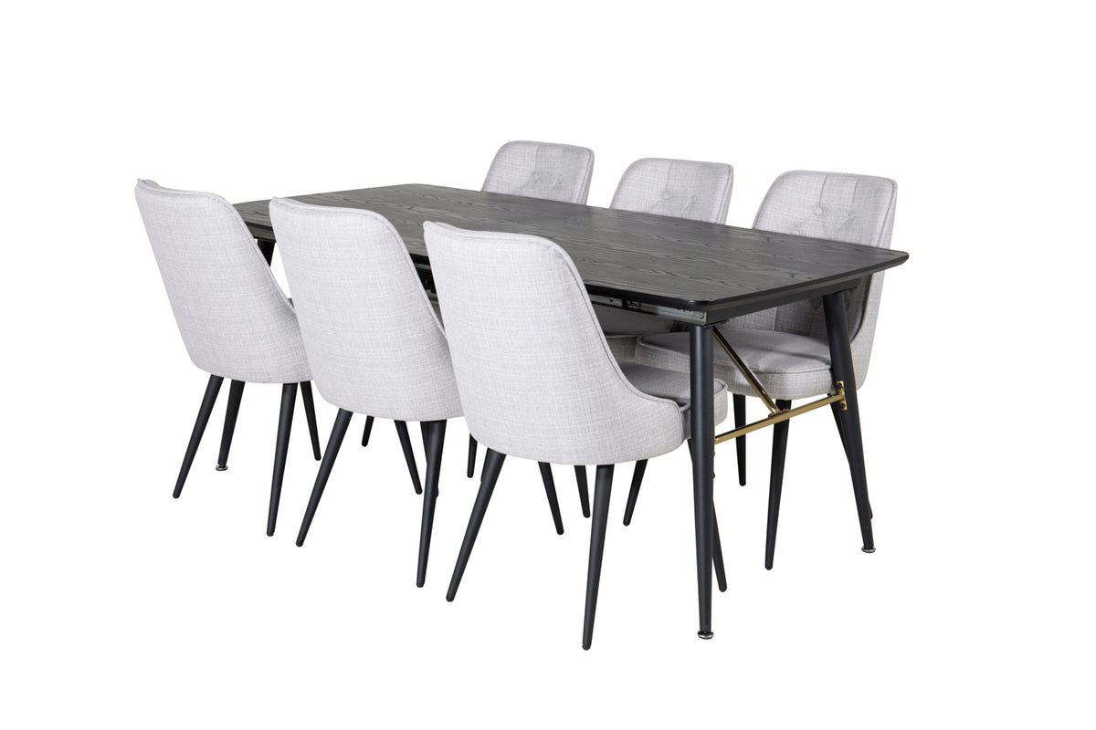 Venture Design Gold & Velvet Deluxe Rektangulära Matbord 180 x 85 Svart + Matstolar 2-pack Grå