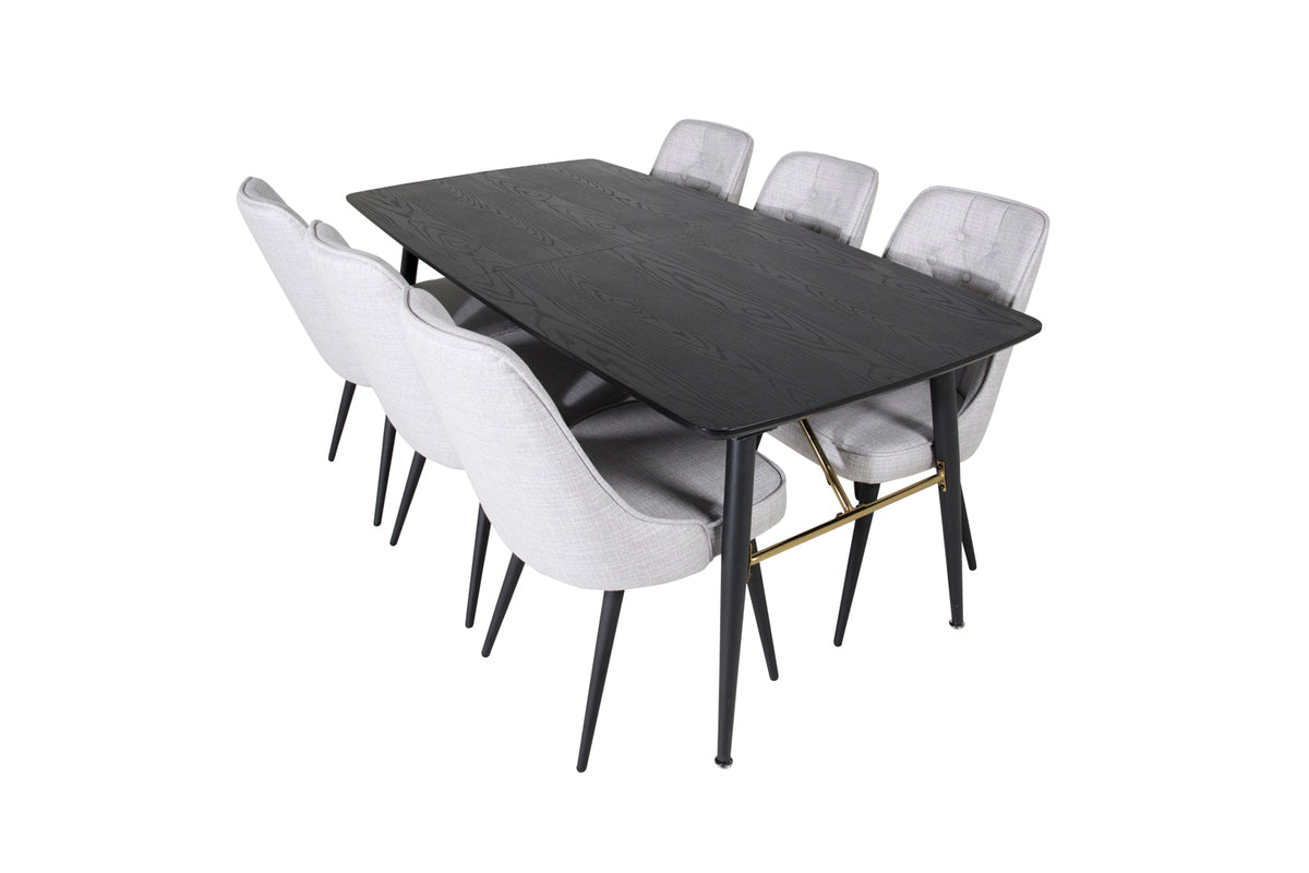 Venture Design Gold & Velvet Deluxe Rektangulära Matbord 180 x 85 Svart + Matstolar 2-pack Grå