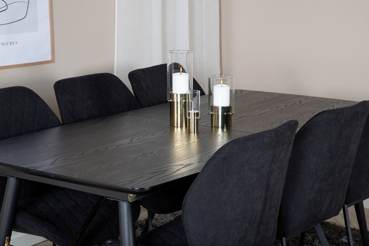 Venture Design Gold & Gemma Rektangulära Matbord 180 x 85 Svart + Matstolar 2-pack Svart