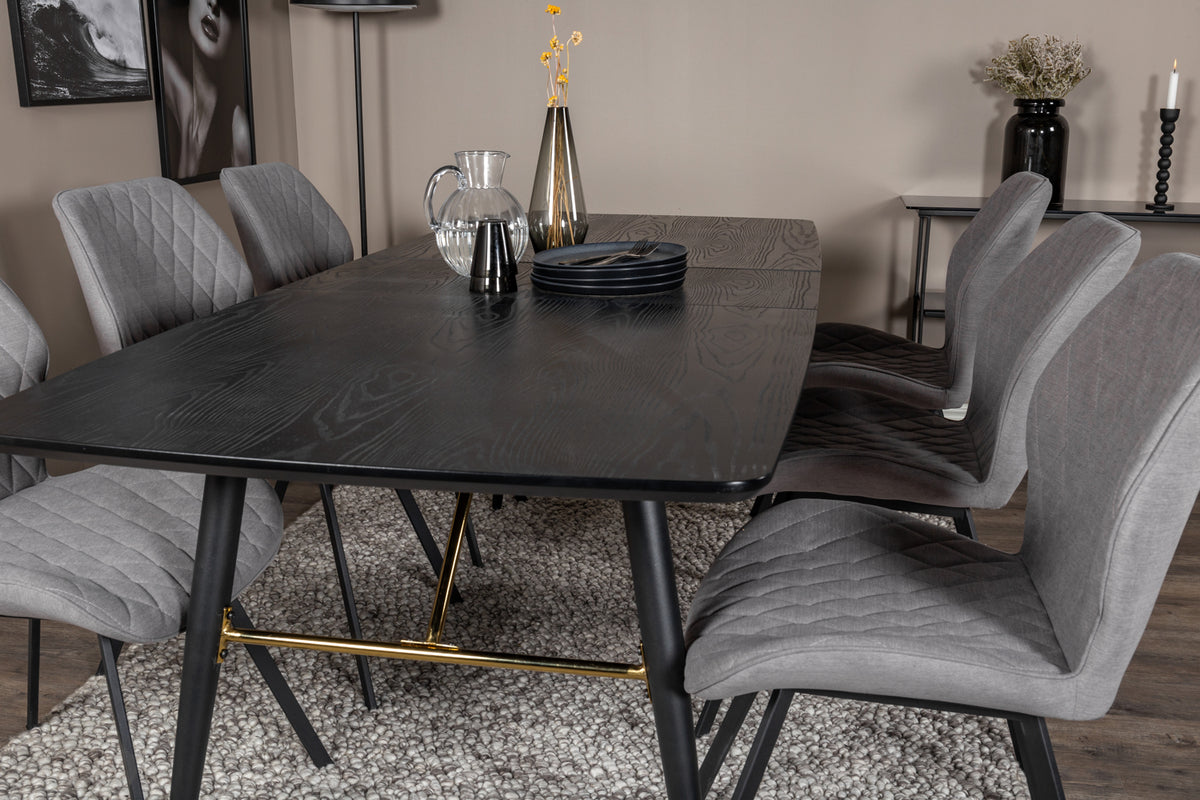 Venture Design Gold & Gemma Matbord 85x180 + Matstolar Grå