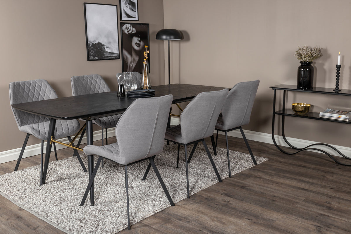 Venture Design Gold & Gemma Matbord 85x180 + Matstolar Grå