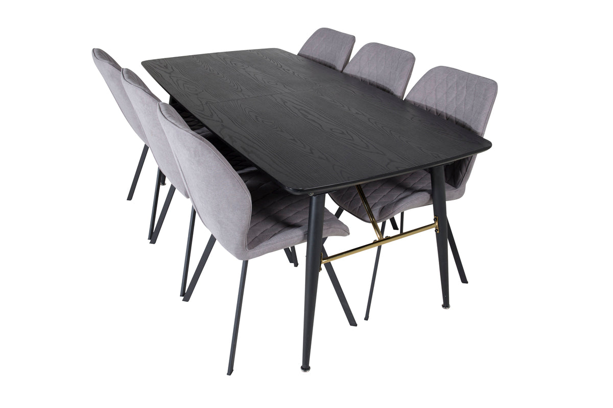 Venture Design Gold & Gemma Matbord 85x180 + Matstolar Grå