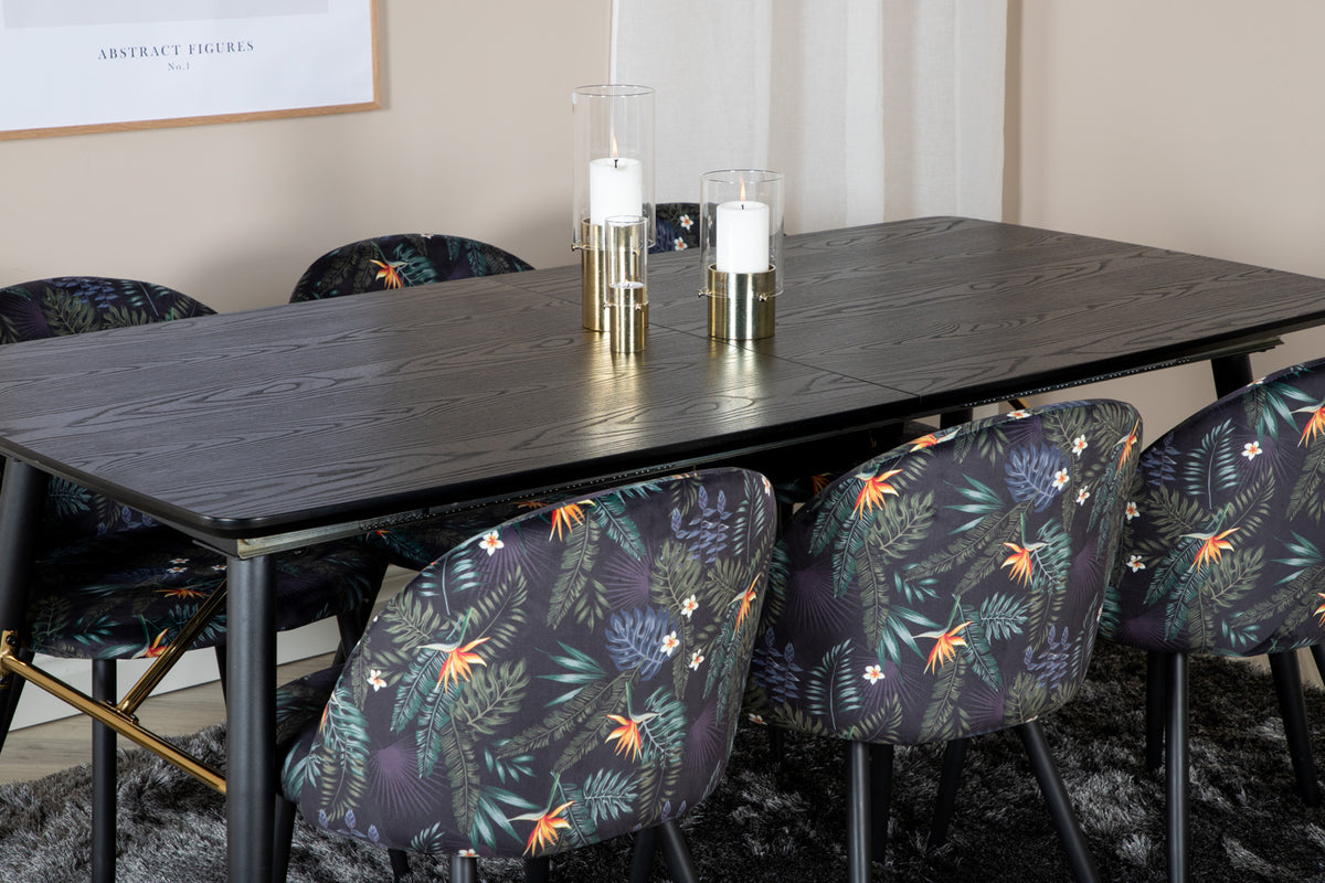 Venture Design Gold & Velvet Rektangulära Matbord 180 x 85 Svart + Matstolar 2-pack Svart