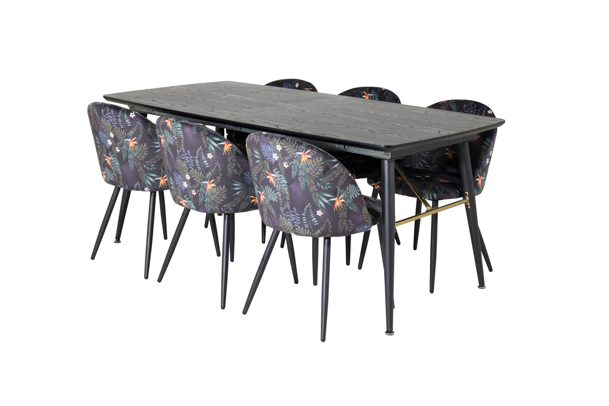 Venture Design Gold & Velvet Rektangulära Matbord 180 x 85 Svart + Matstolar 2-pack Svart