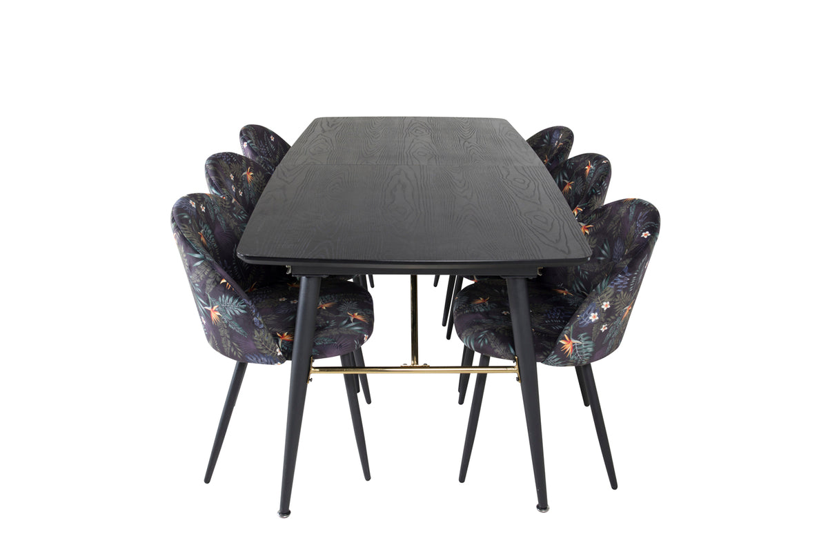 Venture Design Gold & Velvet Rektangulära Matbord 180 x 85 Svart + Matstolar 2-pack Svart