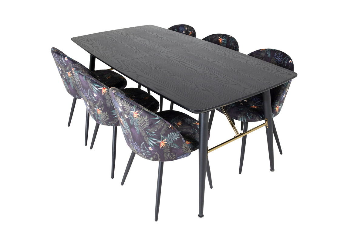 Venture Design Gold & Velvet Rektangulära Matbord 180 x 85 Svart + Matstolar 2-pack Svart