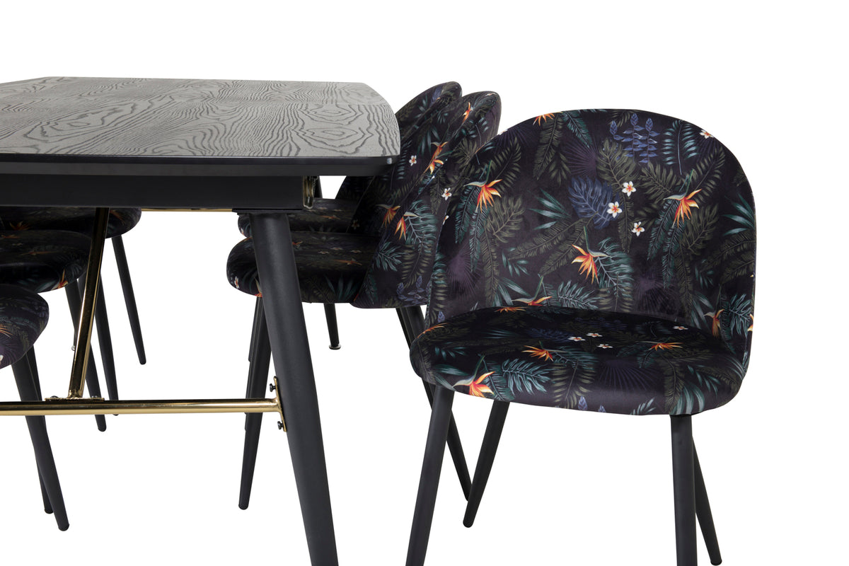 Venture Design Gold & Velvet Rektangulära Matbord 180 x 85 Svart + Matstolar 2-pack Svart