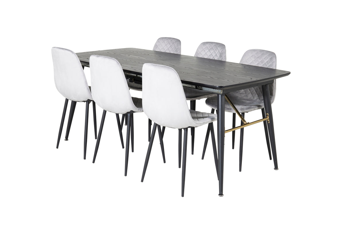 Venture Design Gold & Polar Rektangulära Matbord 180 x 85 Svart + Matstolar 2-pack Grå