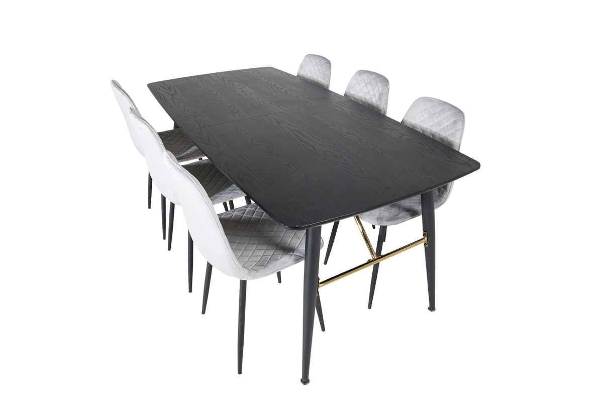 Venture Design Gold & Polar Rektangulära Matbord 180 x 85 Svart + Matstolar 2-pack Grå