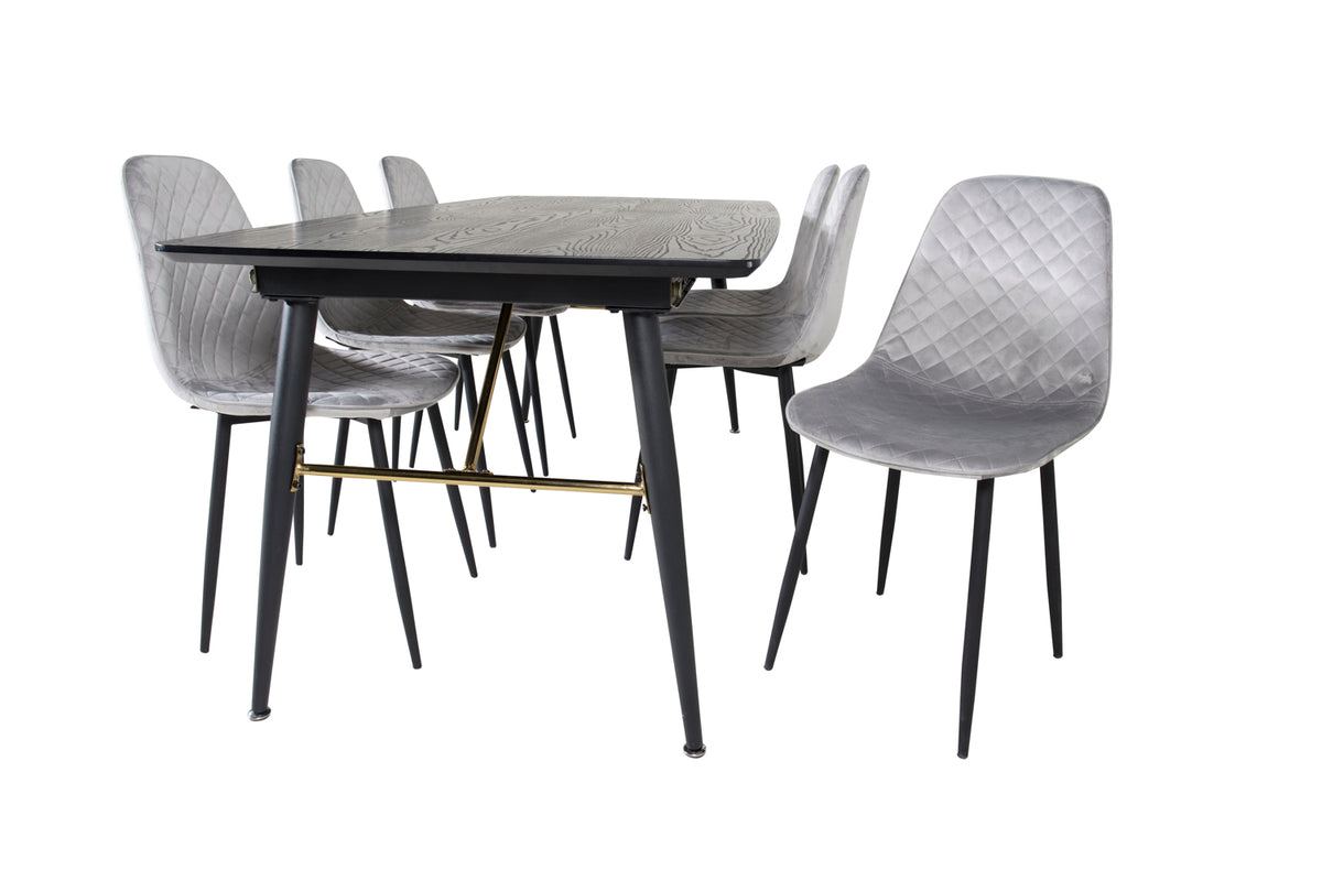 Venture Design Gold & Polar Rektangulära Matbord 180 x 85 Svart + Matstolar 2-pack Grå