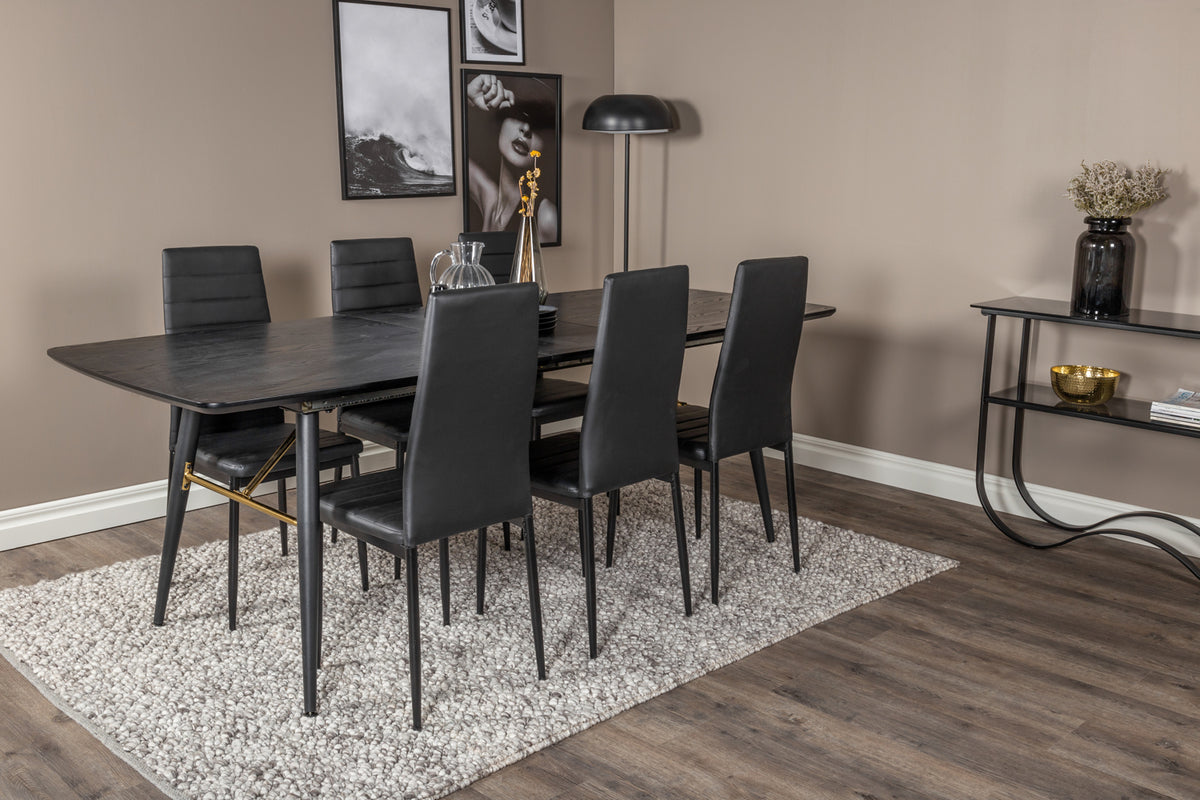 Venture Design Gold & Slim Rektangulära Matbord 180 x 85 Svart + Matstolar 2-pack Svart