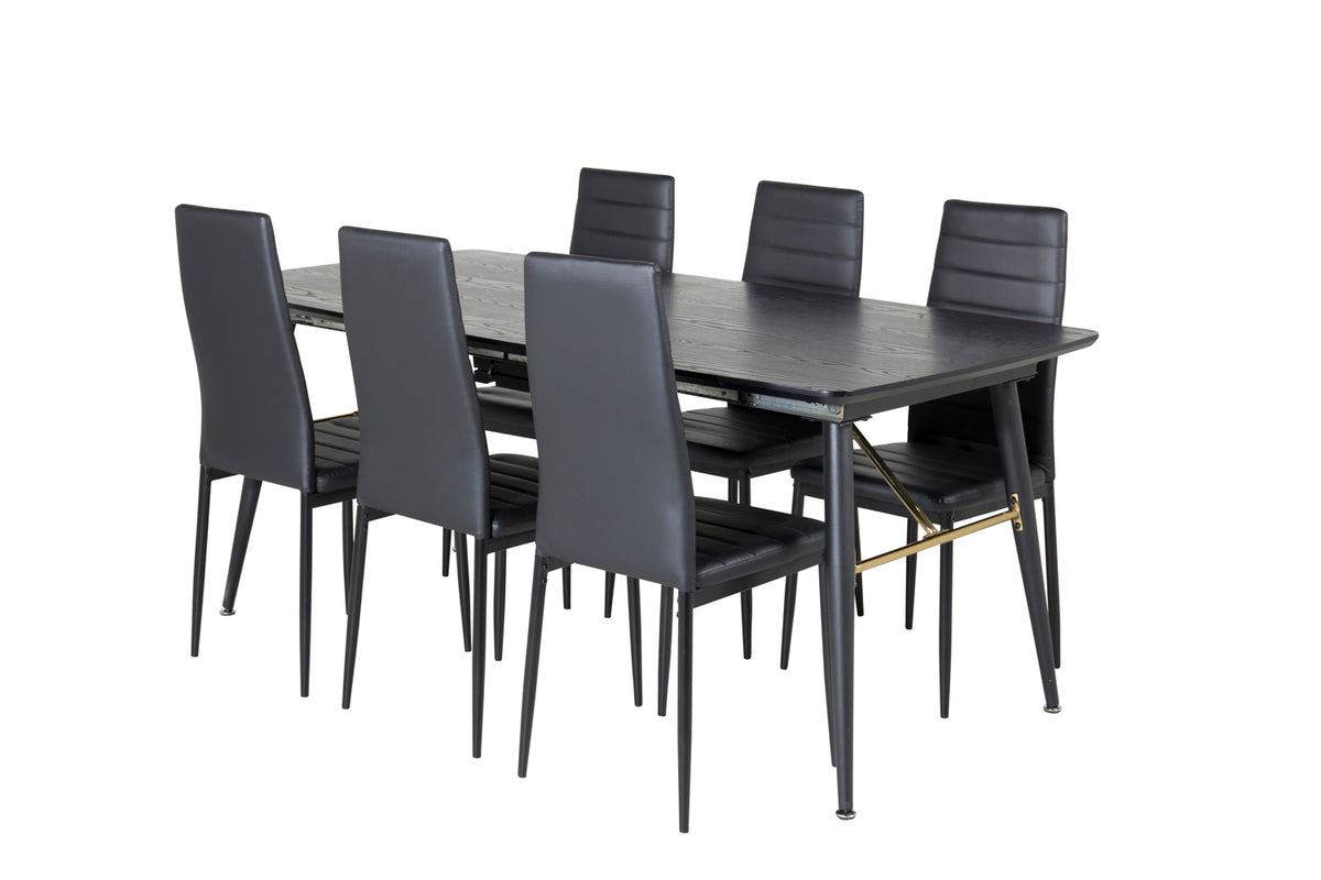 Venture Design Gold & Slim Rektangulära Matbord 180 x 85 Svart + Matstolar 2-pack Svart
