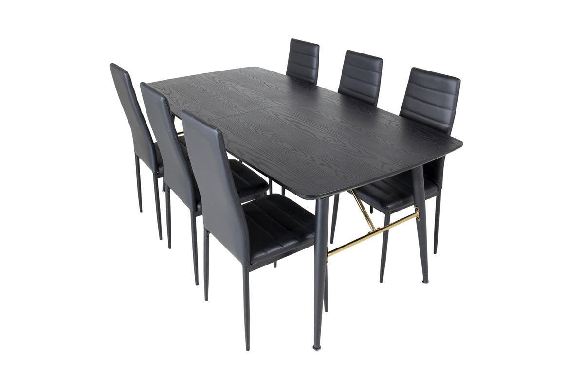 Venture Design Gold & Slim Rektangulära Matbord 180 x 85 Svart + Matstolar 2-pack Svart