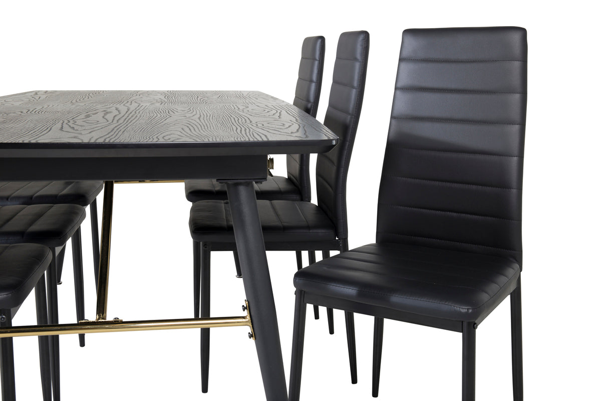 Venture Design Gold & Slim Rektangulära Matbord 180 x 85 Svart + Matstolar 2-pack Svart