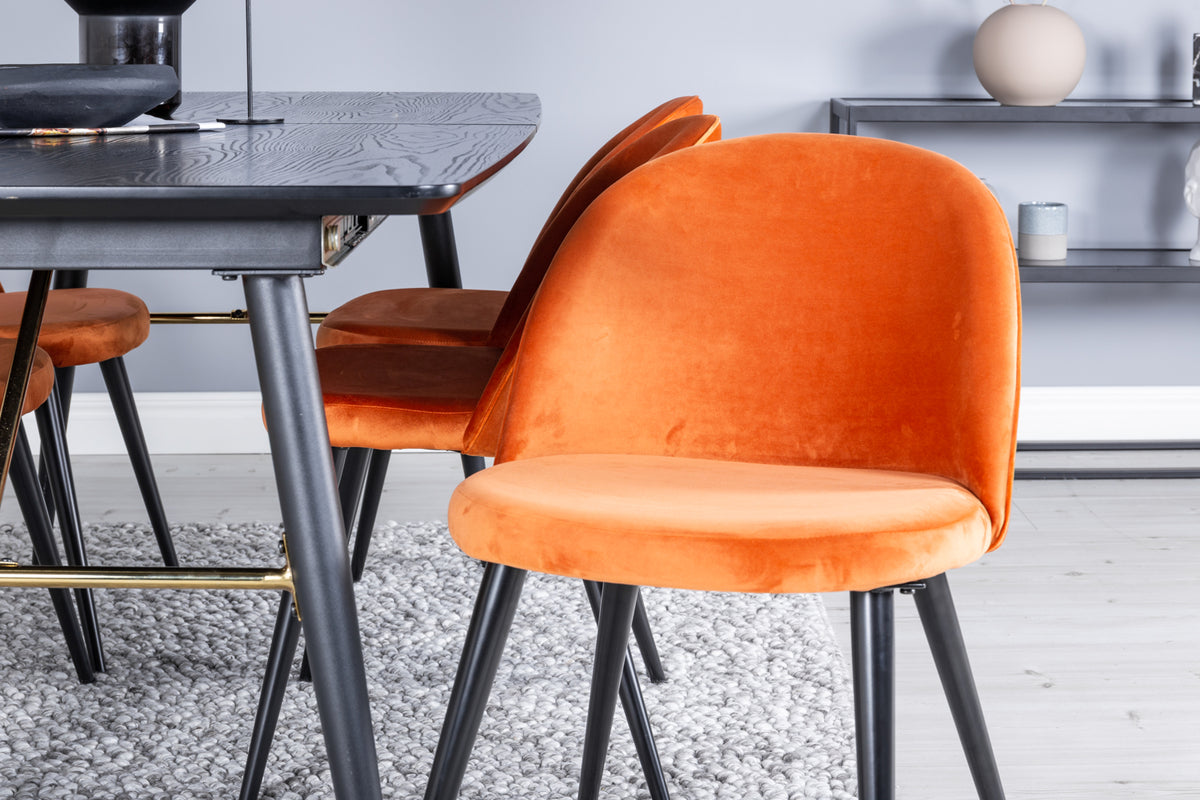 Venture Design Gold & Velvet Rektangulära Matbord 180 x 85 Svart + Matstolar 2-pack Rostig orange