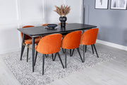 Venture Design Gold & Velvet Rektangulära Matbord 180 x 85 Svart + Matstolar 2-pack Rostig orange