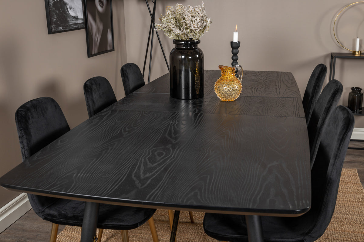 Venture Design Gold & Polar Matbord 85x180 + Matstolar Svart