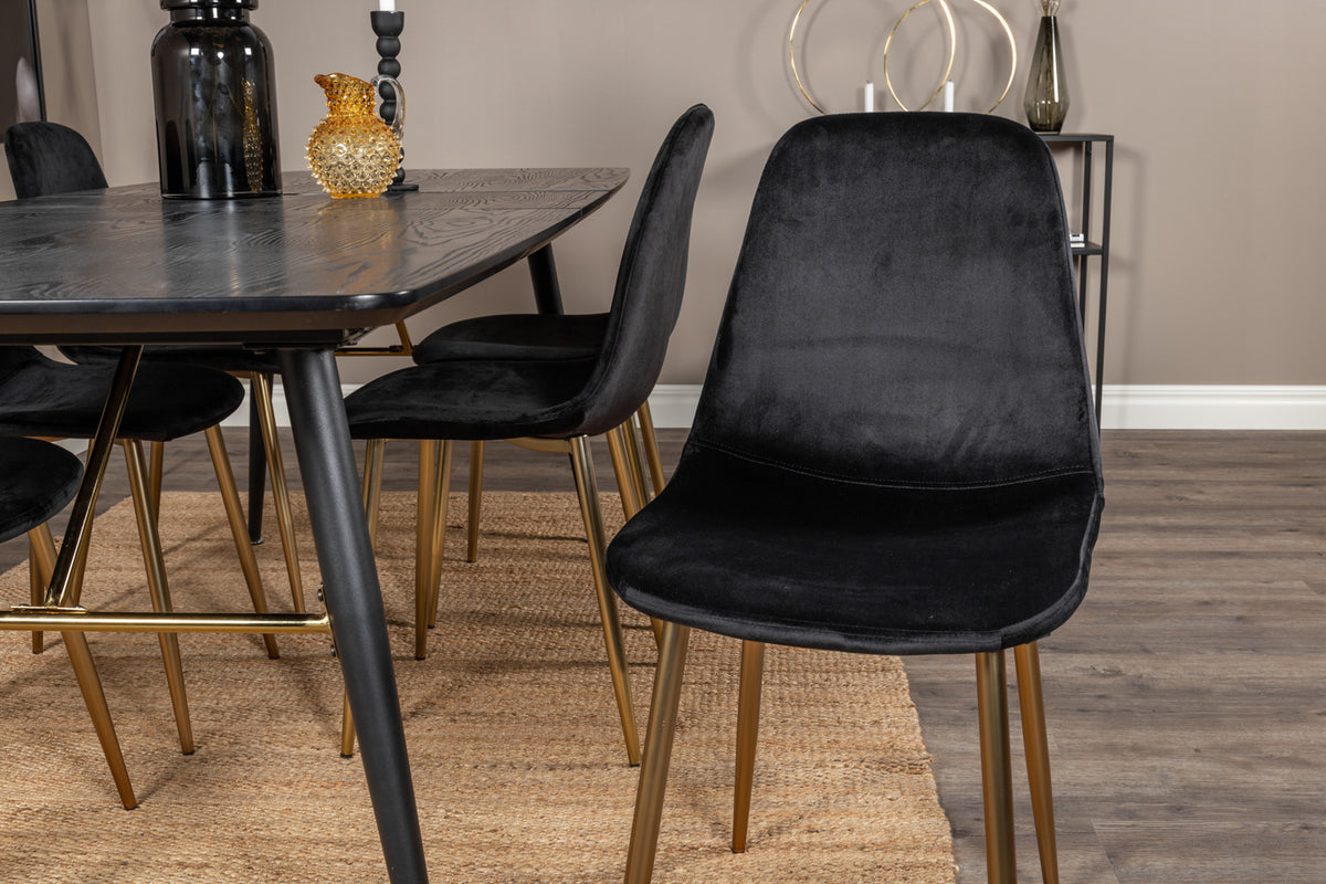 Venture Design Gold & Polar Matbord 85x180 + Matstolar Svart