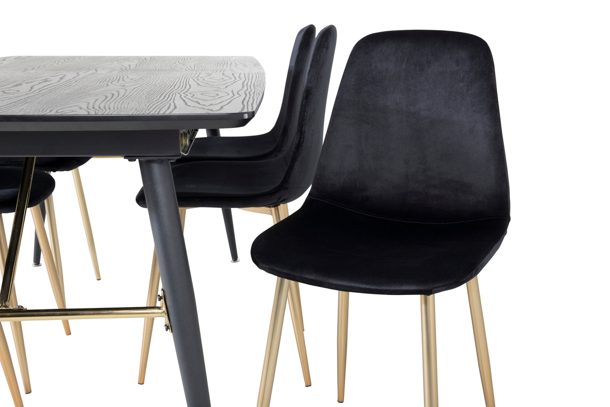 Venture Design Gold & Polar Matbord 85x180 + Matstolar Svart
