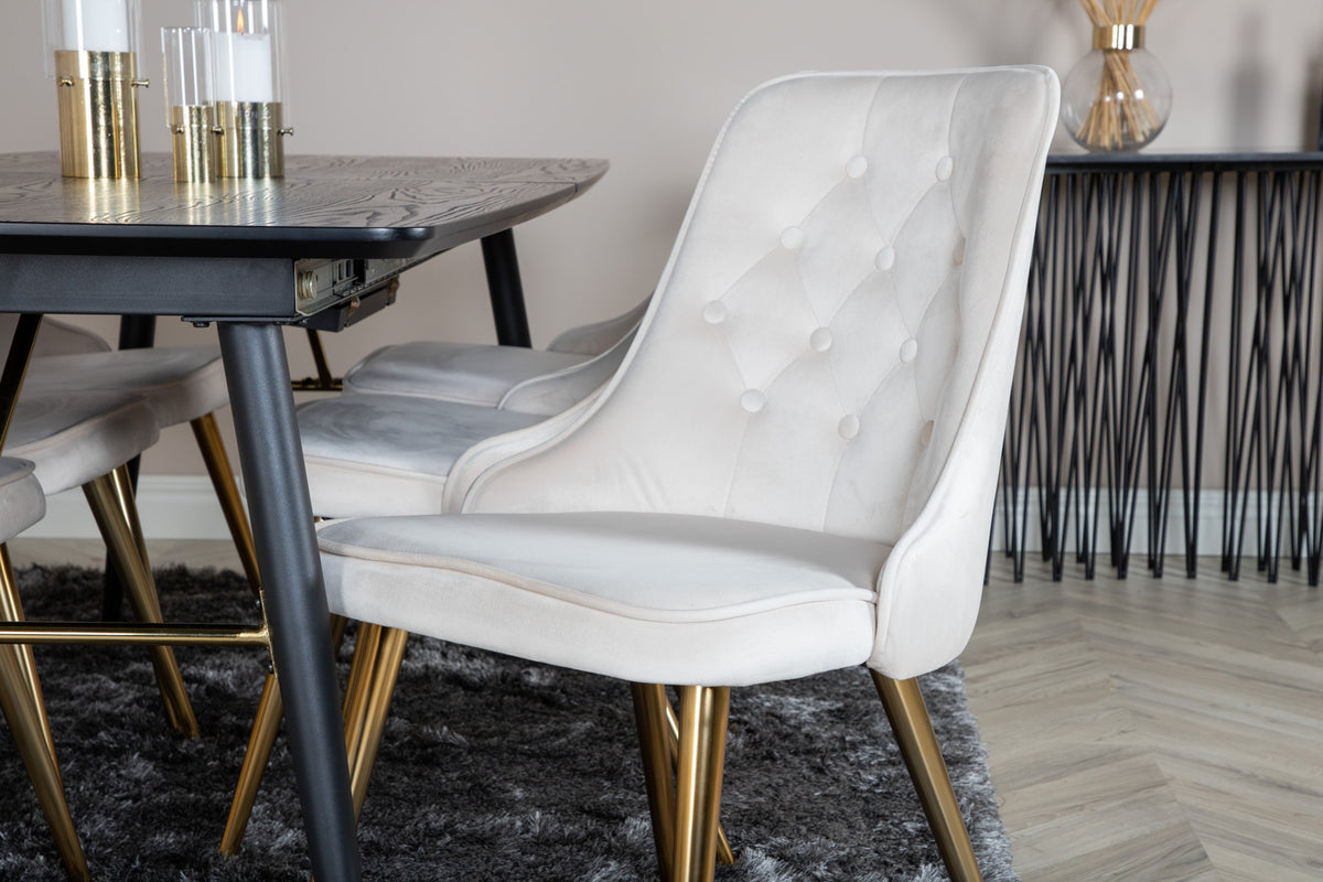 Venture Design Gold & Velvet Deluxe Rektangulära Matbord 180 x 85 Svart + Matstolar 2-pack Beige