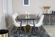 Venture Design Gold & Velvet Deluxe Rektangulära Matbord 180 x 85 Svart + Matstolar 2-pack Beige