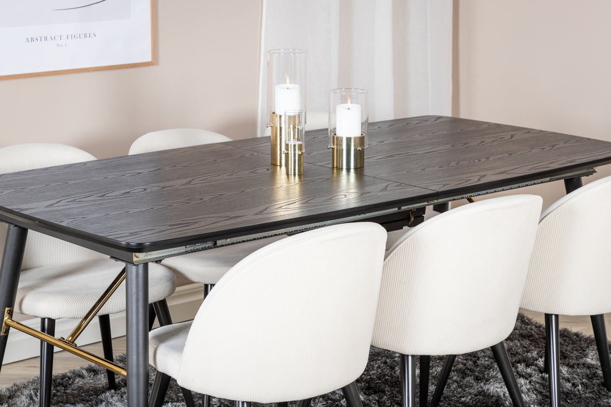 Venture Design Gold & Velvet Matbord 85x180 + Matstolar Vit