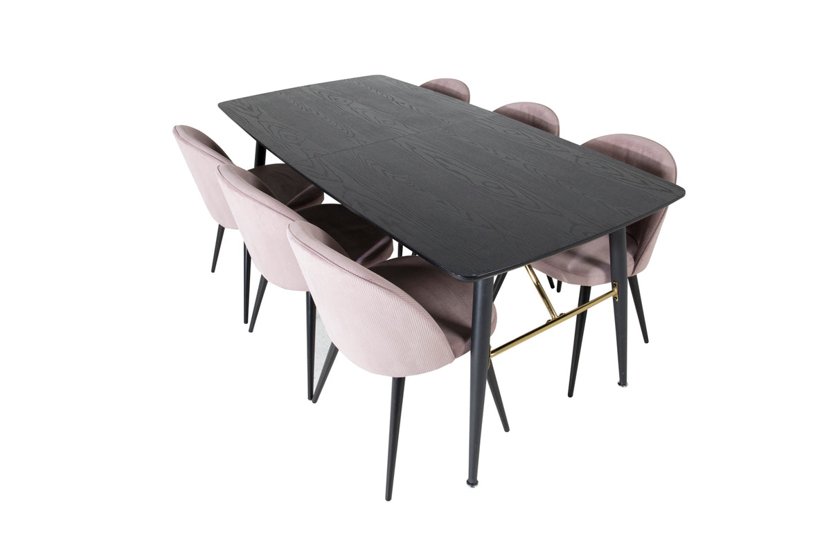 Venture Design Gold & Velvet Rektangulära Matbord 180 x 85 Svart + Matstolar 2-pack Gammelrosa