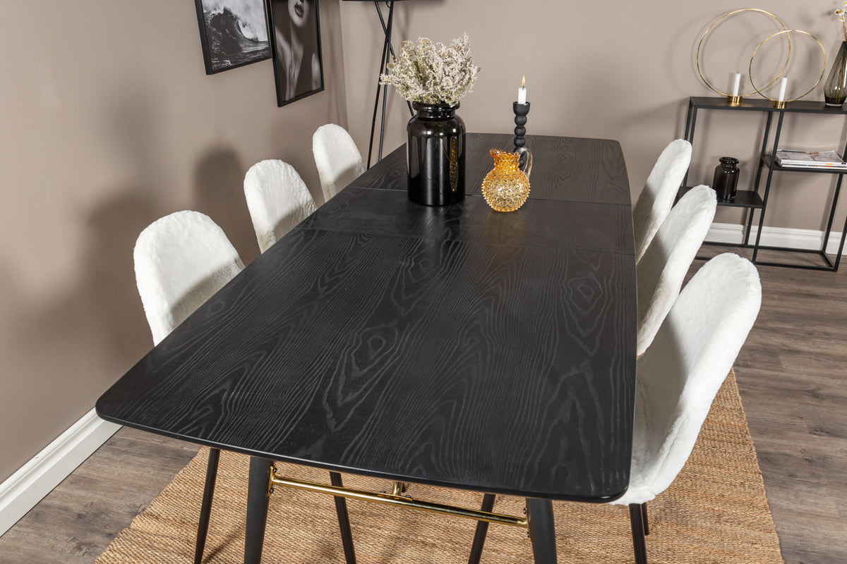 Venture Design Gold & Polar Matbord 85x180 + Matstolar Vit