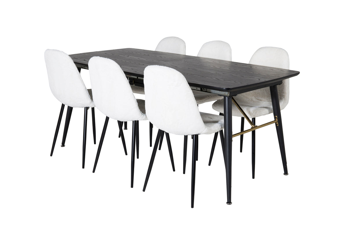 Venture Design Gold & Polar Matbord 85x180 + Matstolar Vit