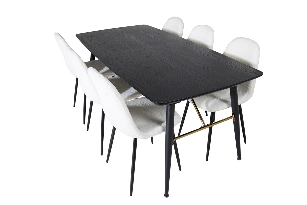Venture Design Gold & Polar Matbord 85x180 + Matstolar Vit