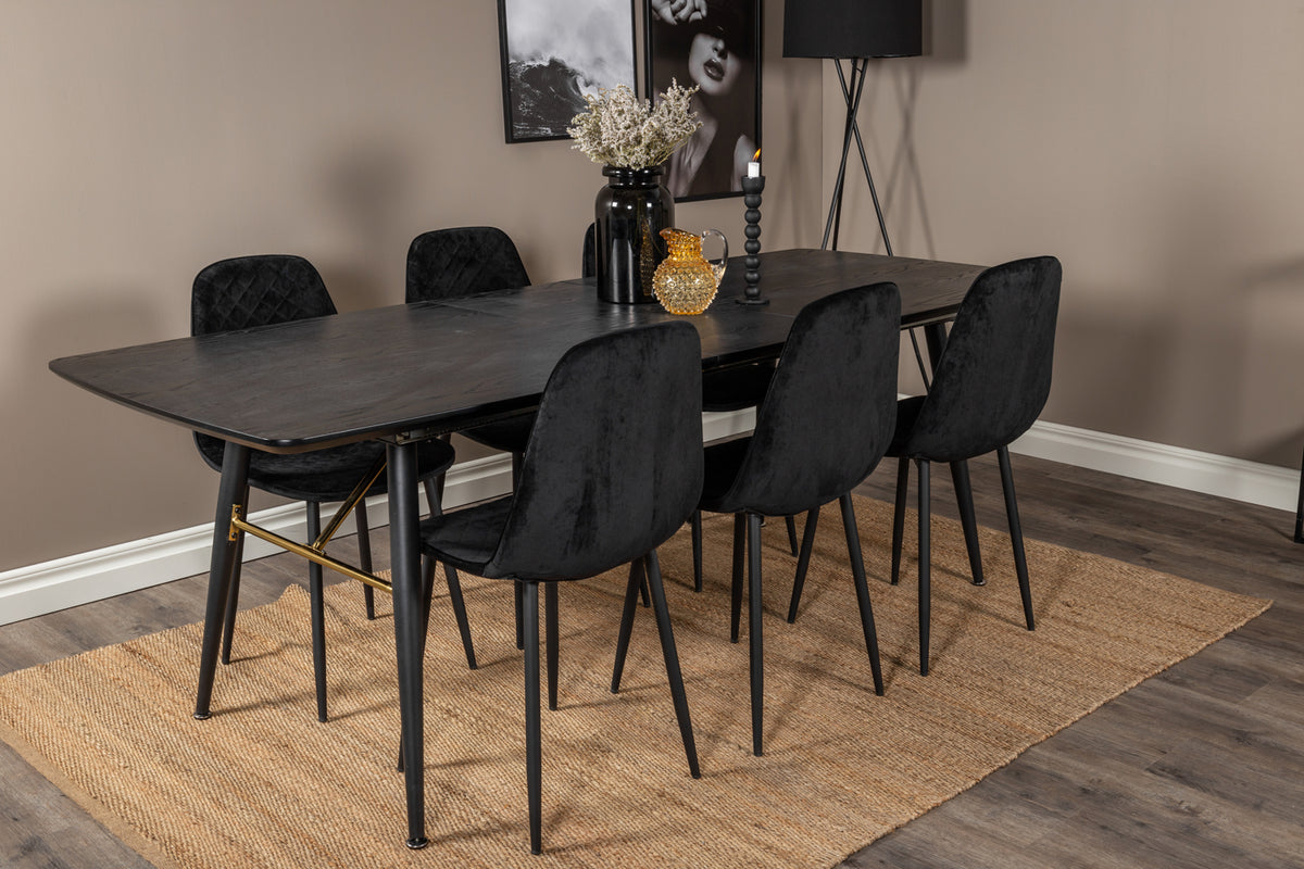 Venture Design Gold & Polar Rektangulära Matbord 180 x 85 Svart + Matstolar 2-pack Svart