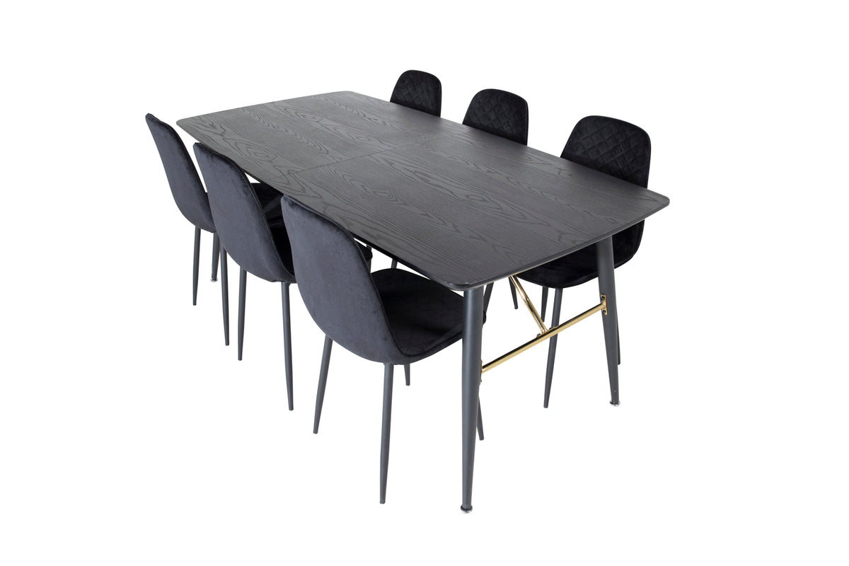 Venture Design Gold & Polar Rektangulära Matbord 180 x 85 Svart + Matstolar 2-pack Svart