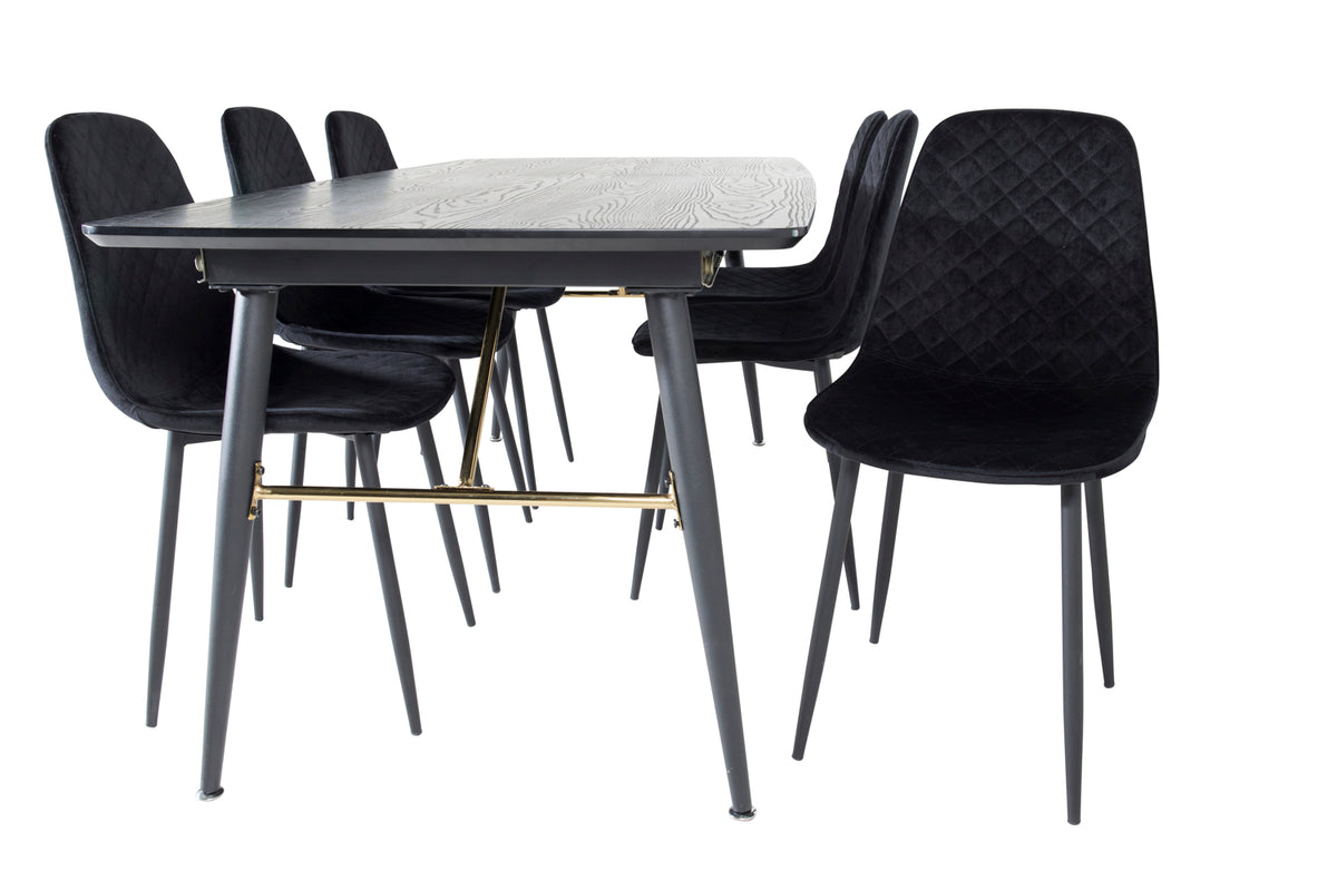 Venture Design Gold & Polar Rektangulära Matbord 180 x 85 Svart + Matstolar 2-pack Svart