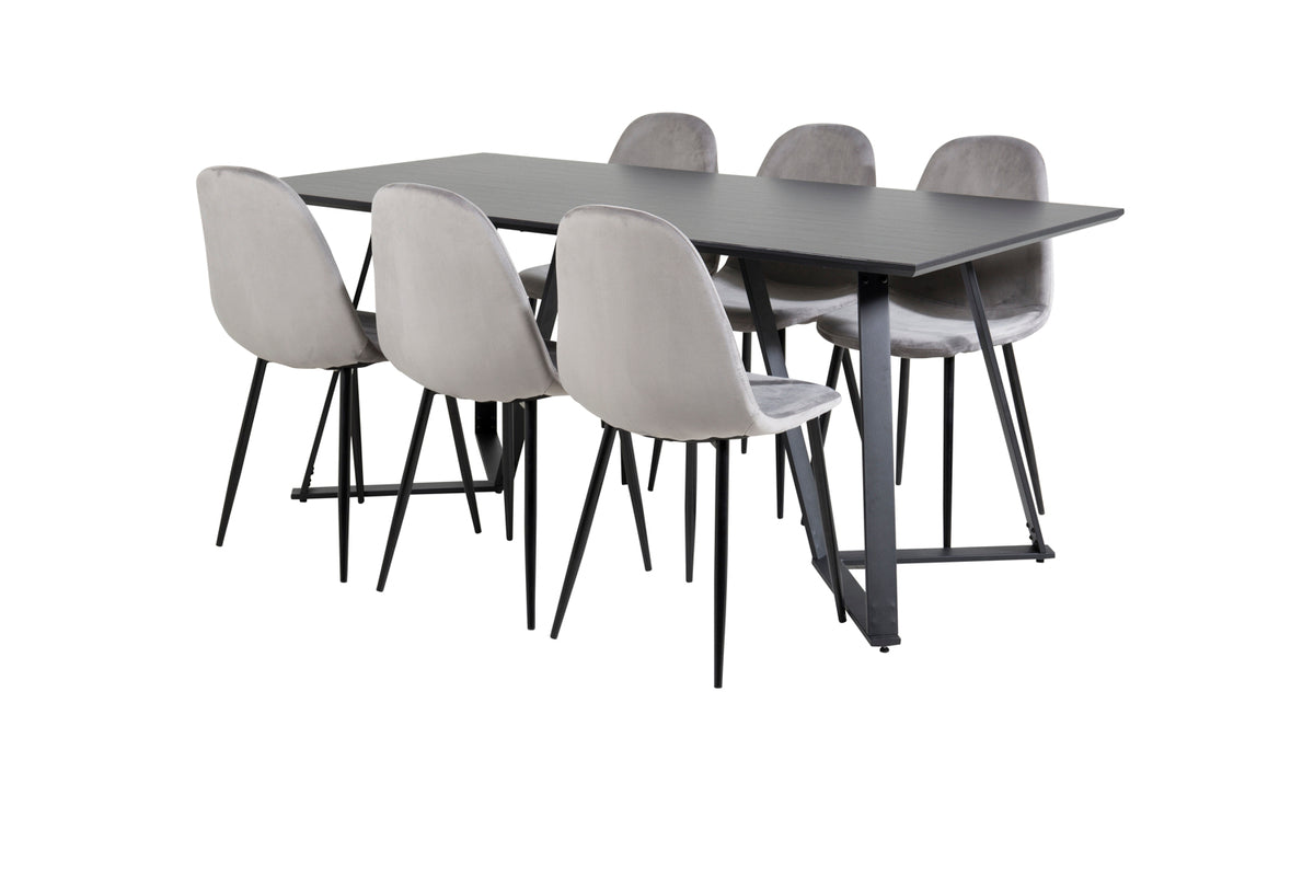Venture Design Polar & Marina Matstolar 2-pack Grå + Rektangulära Matbord 180 x 90 Svart
