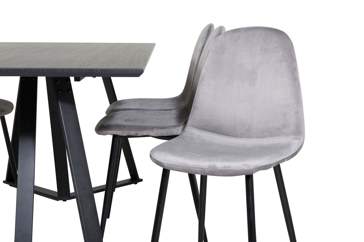 Venture Design Polar & Marina Matstolar 2-pack Grå + Rektangulära Matbord 180 x 90 Svart