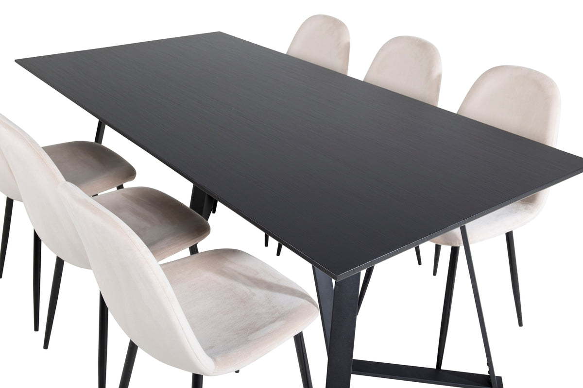 Venture Design Polar & Marina Matstolar 2-pack Beige + Rektangulära Matbord 180 x 90 Svart