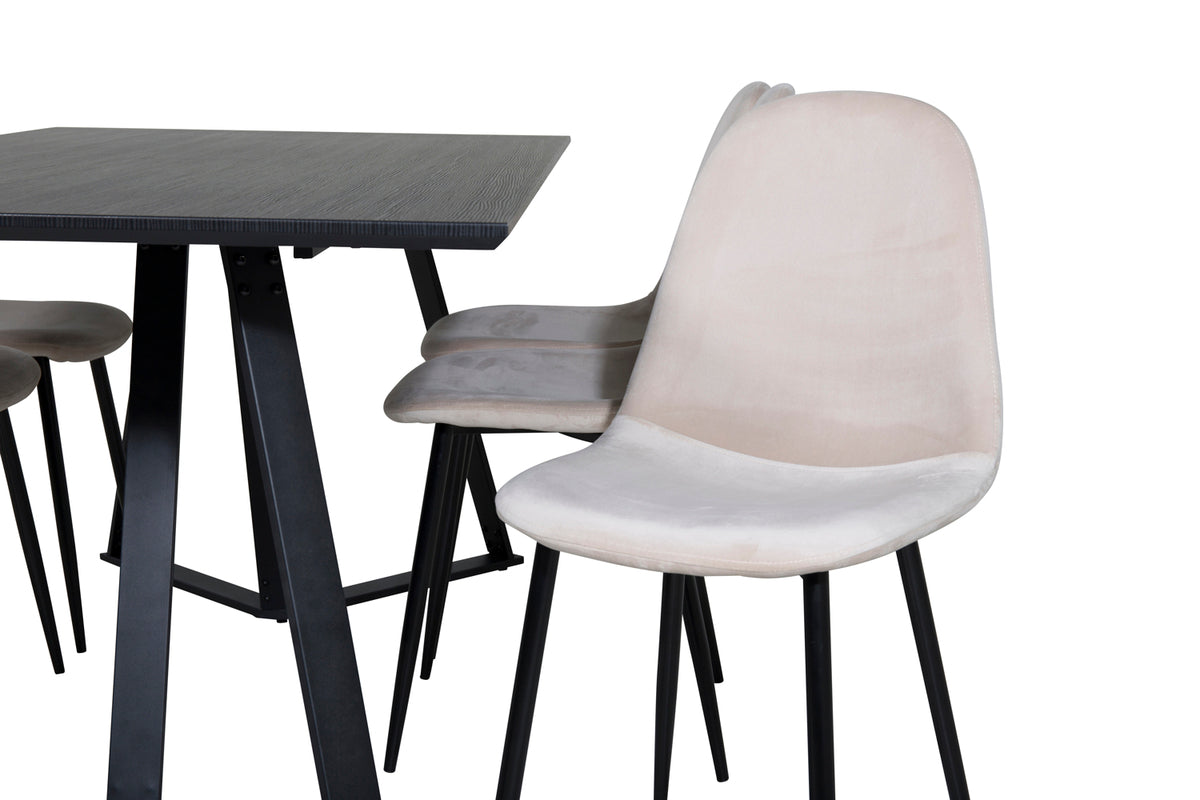 Venture Design Polar & Marina Matstolar 2-pack Beige + Rektangulära Matbord 180 x 90 Svart