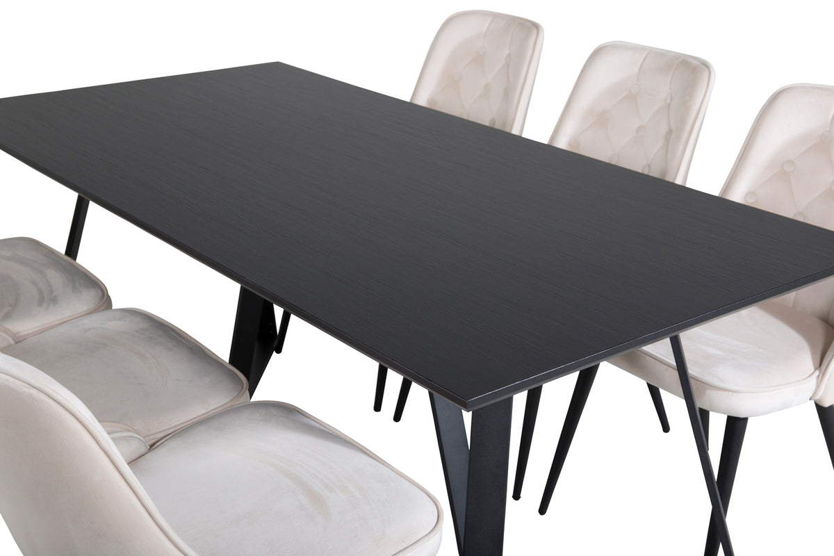 Venture Design Marina & Velvet Deluxe Matbord 90x180 + Matstolar Beige