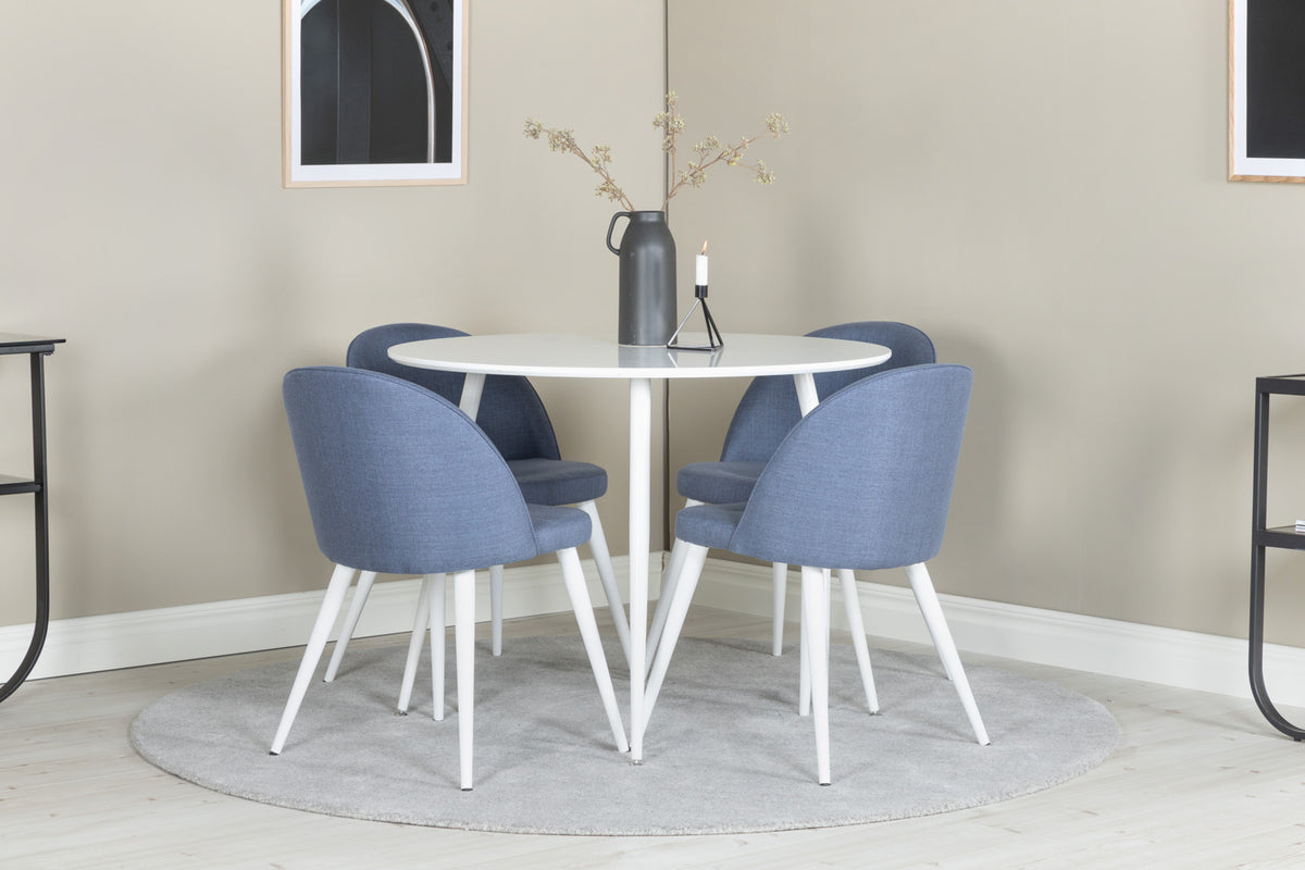 Venture Design Plaza & Velvet Runda Matbord ⌀100 Vit + Matstolar 2-pack Blå