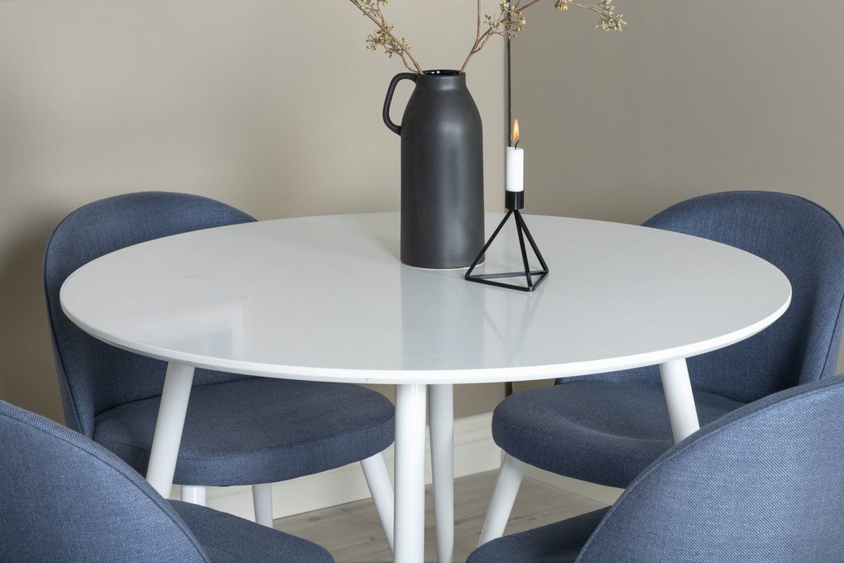 Venture Design Plaza & Velvet Runda Matbord ⌀100 Vit + Matstolar 2-pack Blå