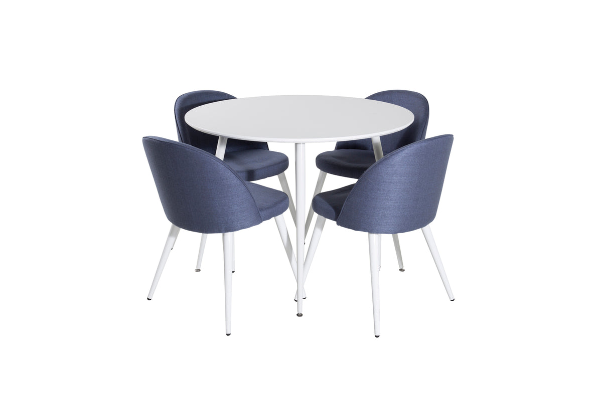 Venture Design Plaza & Velvet Runda Matbord ⌀100 Vit + Matstolar 2-pack Blå