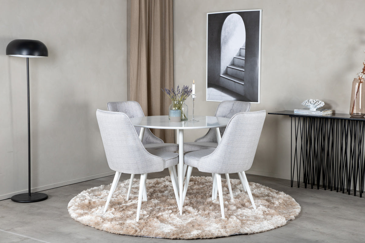 Venture Design Plaza & Velvet Deluxe Runda Matbord ⌀100 Vit + Matstolar 2-pack Ljusgrå